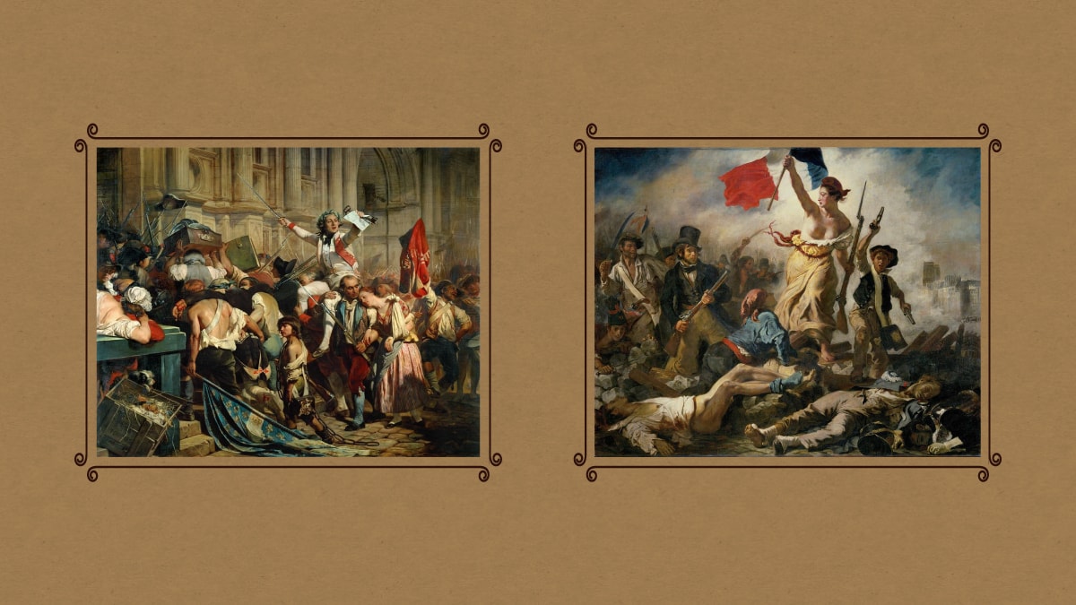 French romanticism paintings like Liberty Leading the People on display