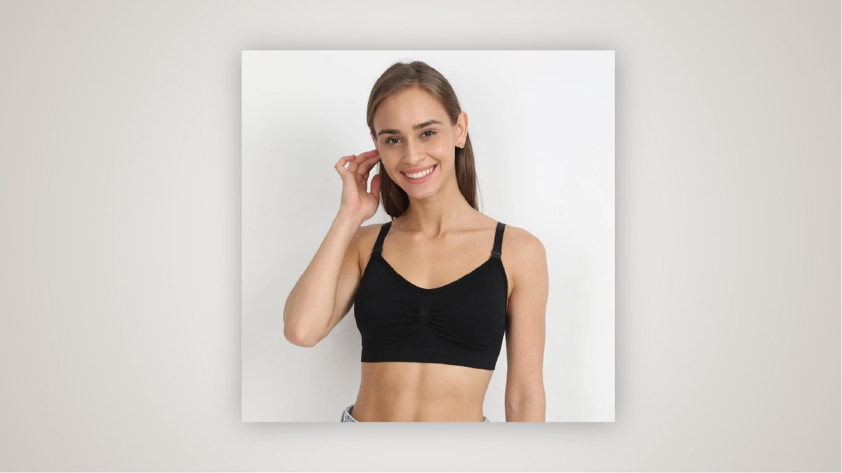 Lady in a bra similing