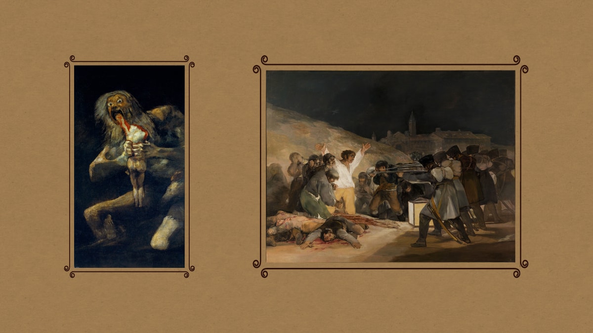 Paintings of Spanish romanticism like Saturn Devouring His Son and The Third of May on display