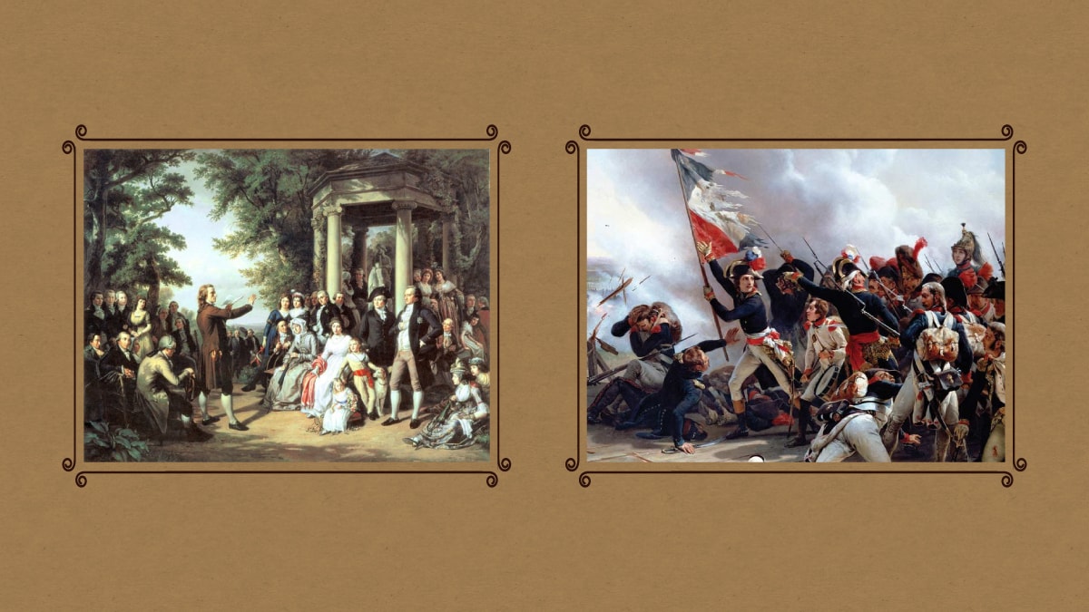 Two paintings on display that show the outburst and Influence of the French Revolution
