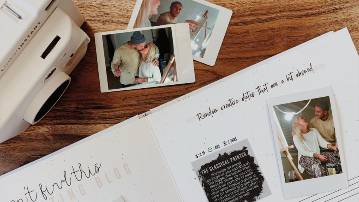 A couple diary with polaroid pictures of them as a gift for valentine's day