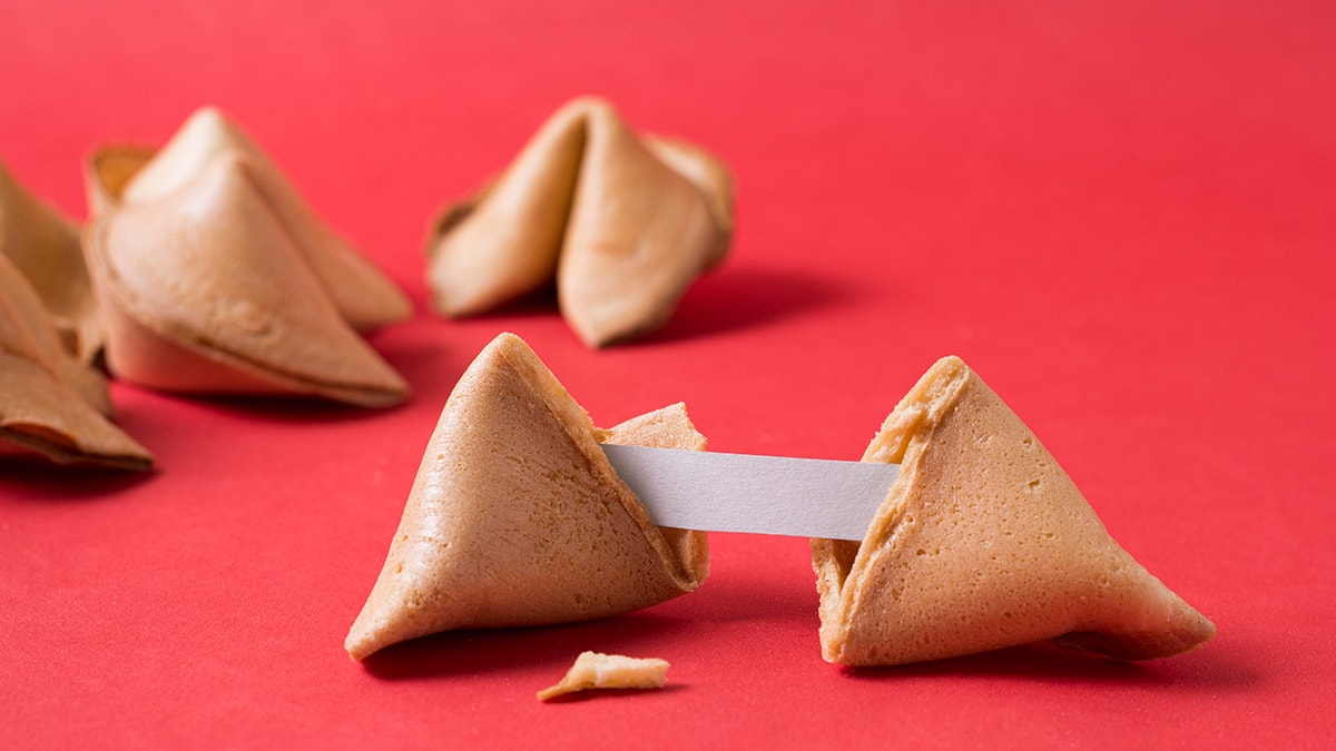 When fortune cookies are opened, they reveal a small piece of paper with a red background within.