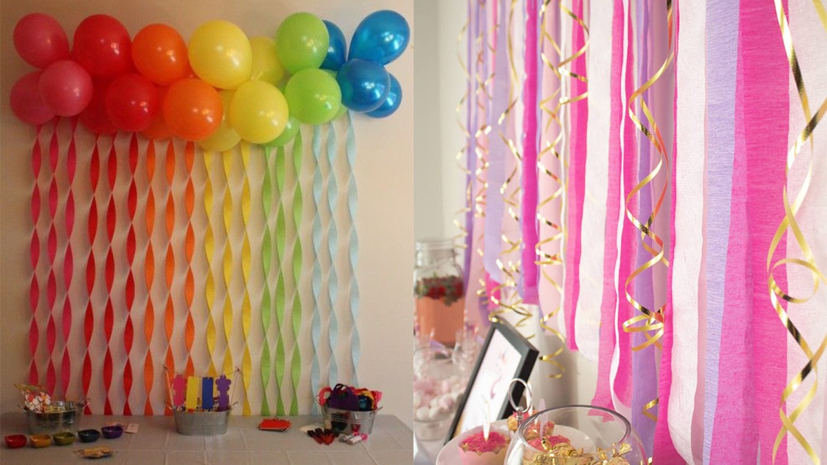 Collage of two type of hang streamers decorated on the wall