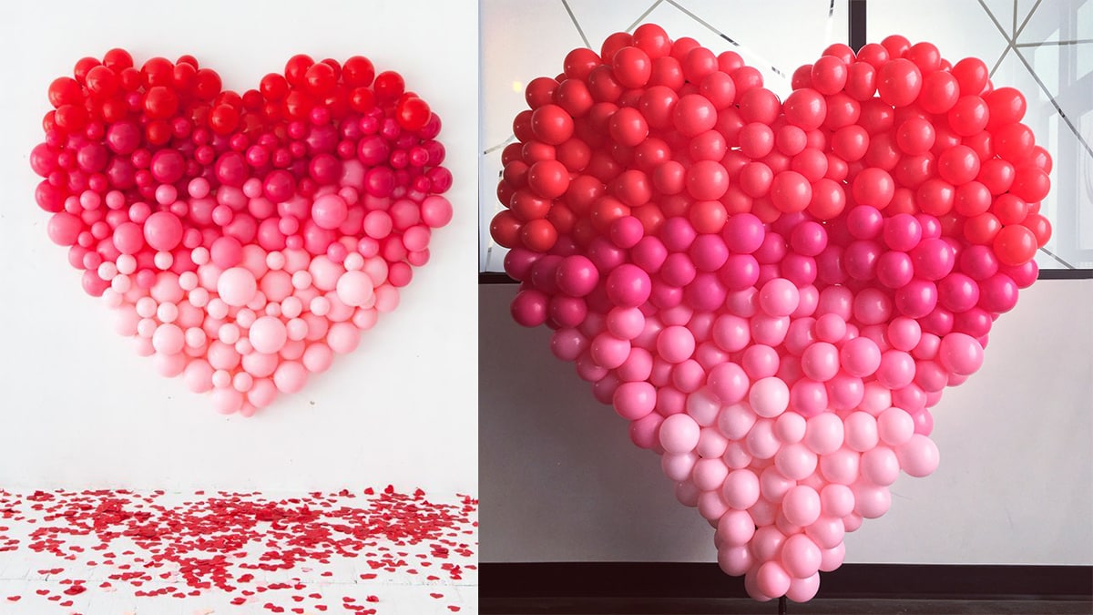 Collage of two balloons in heart merged in shape of heart