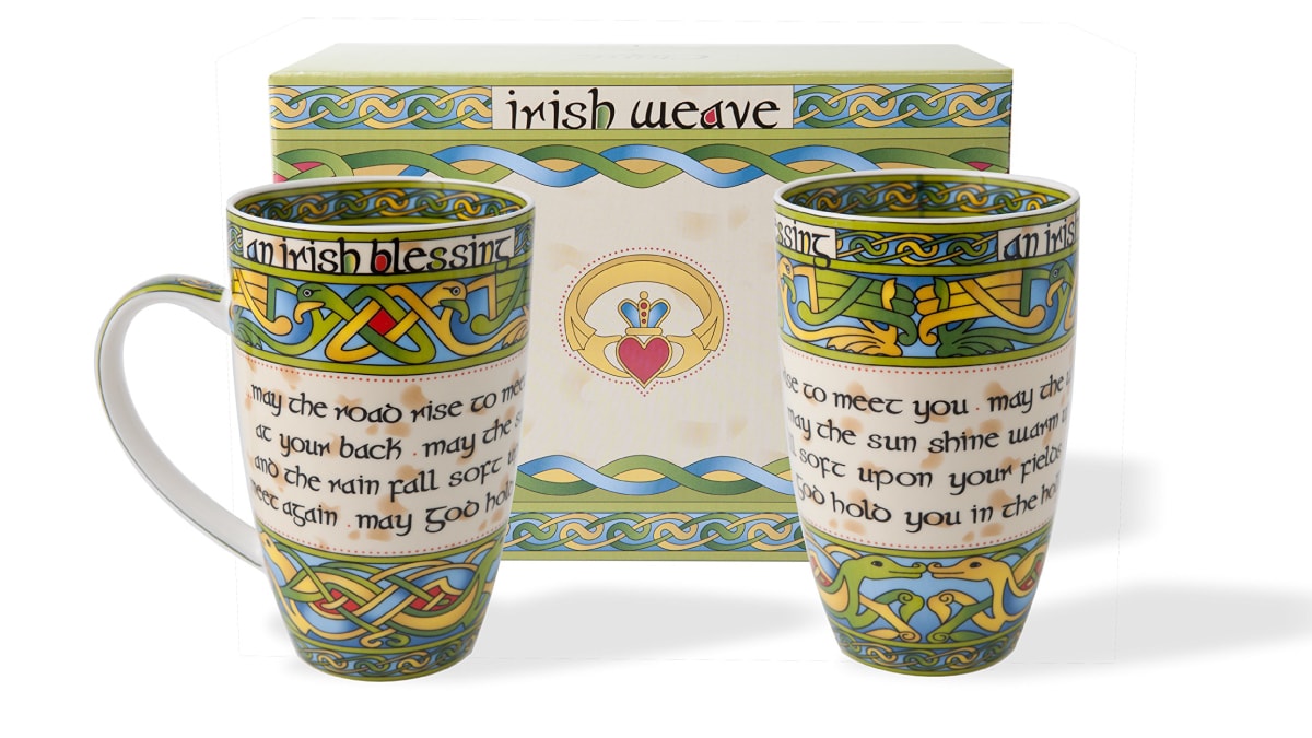 Irish cup set with the box behind as a gifts for St. Patrick's Day
