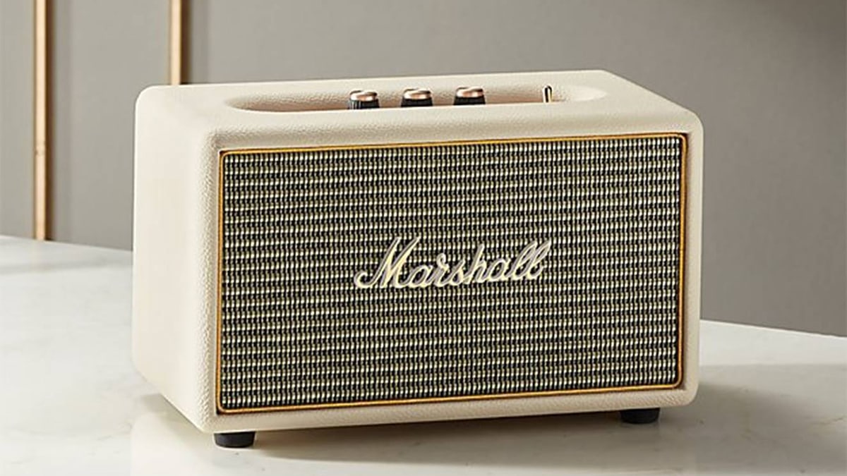Marshall speaker placed on a table