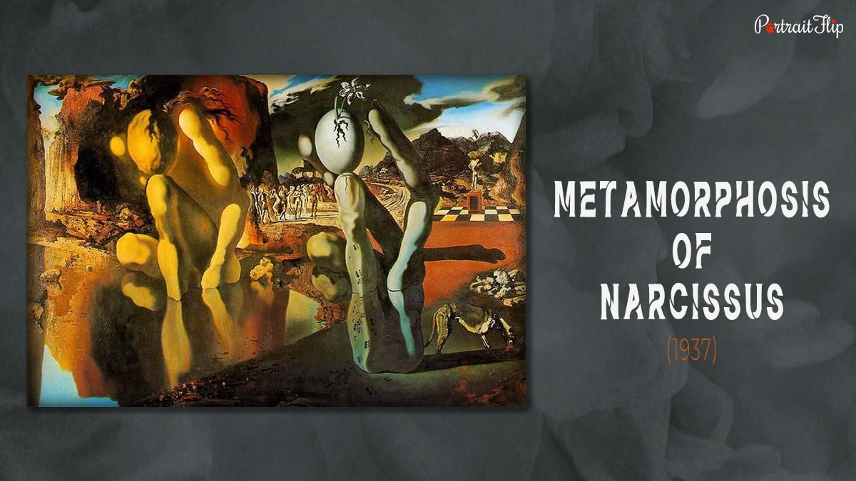Portray of one of the famous painting "Metamorphosis Of Narcissus" (1937) by Salvador Dali