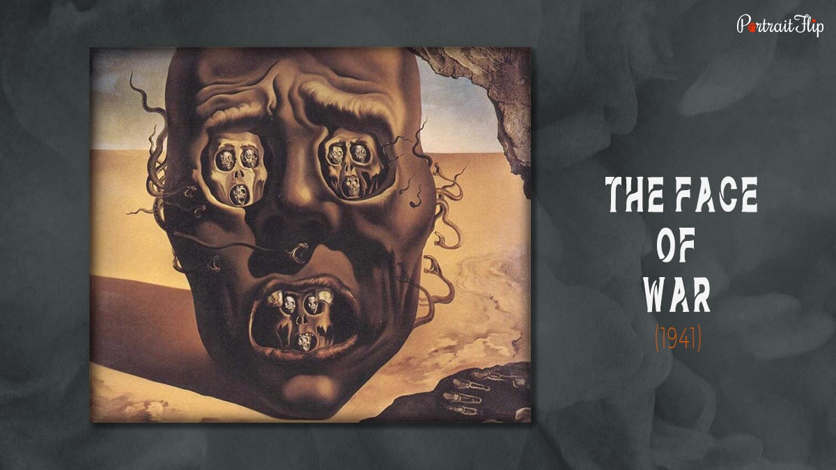 Portray of one of the famous painting "The Face of War" (1941) by Salvador Dali