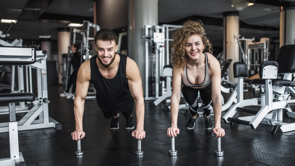 Couple doing pushups together