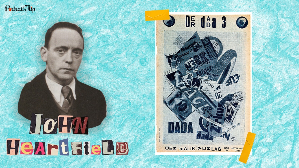 John Heartfield and his famous Dada work, Cover for Der Dada, "The Tire Travels the World”, 1920