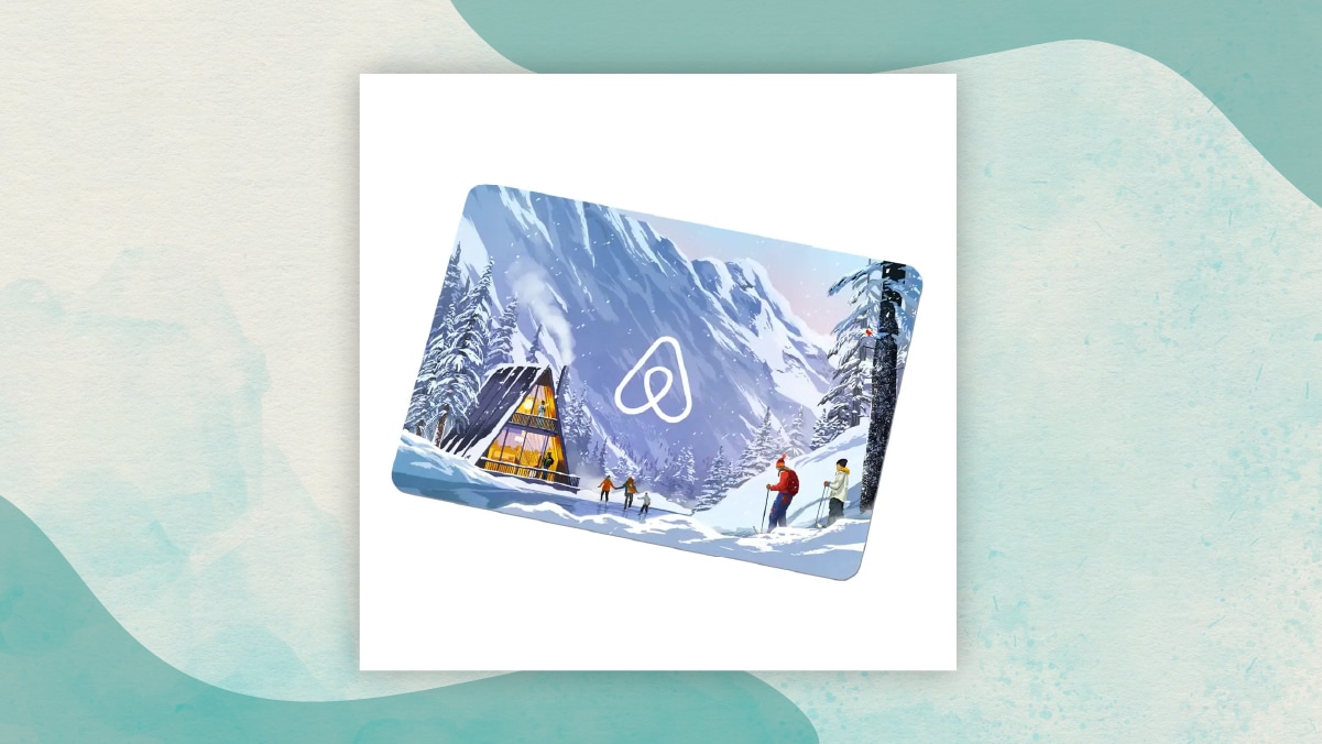 An air bnb gift card depicting winter holidays in a white background.