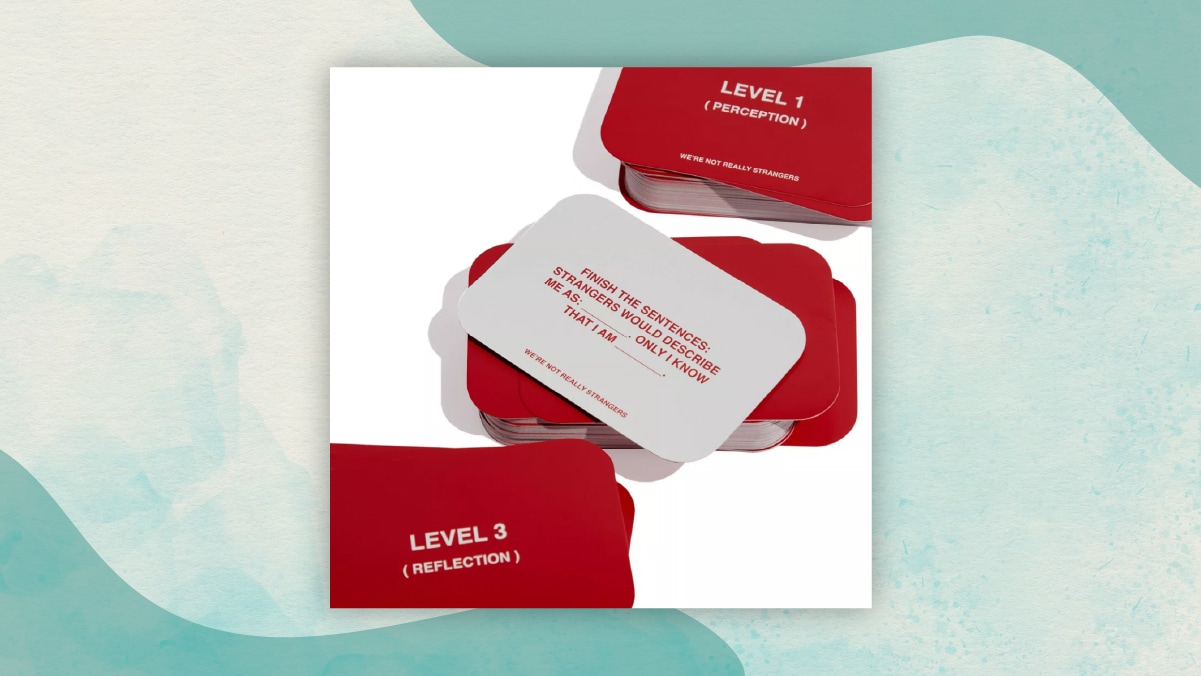 A lot of red and gray colored cards with levels and messages written on them in a white background as gifts for ldr couples.