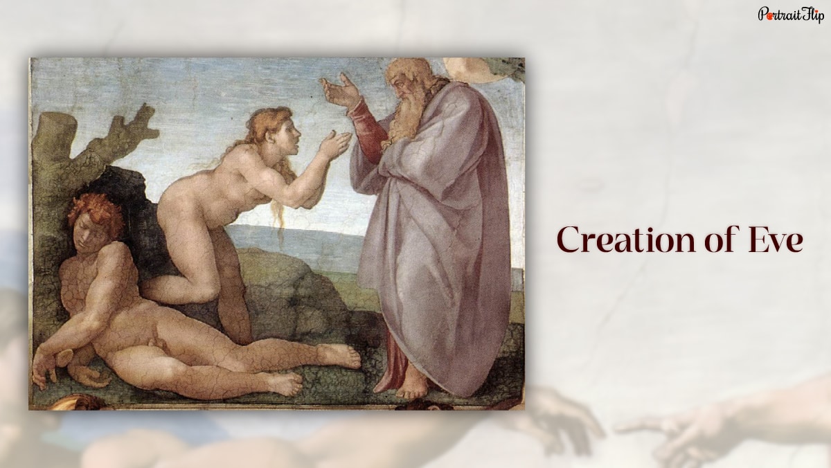 Portrait of one of the famous paintings "Creation of Eve" by Michelangelo.