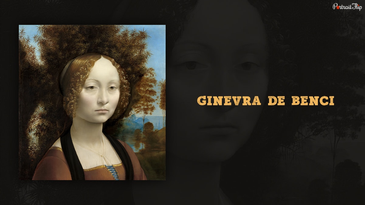 Portrait of one of the famous paintings "Ginevra de Benci" by Leonardo da Vinci