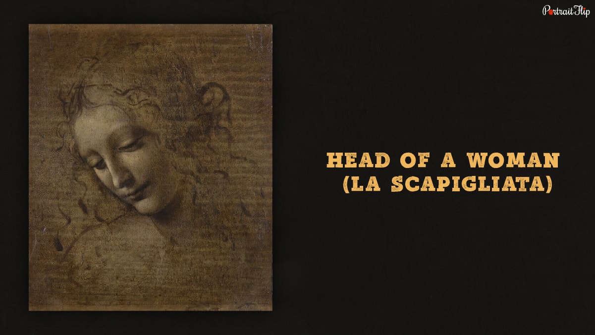 Portrait of one of the famous paintings "Head of a Woman" by Leonardo da Vinci
