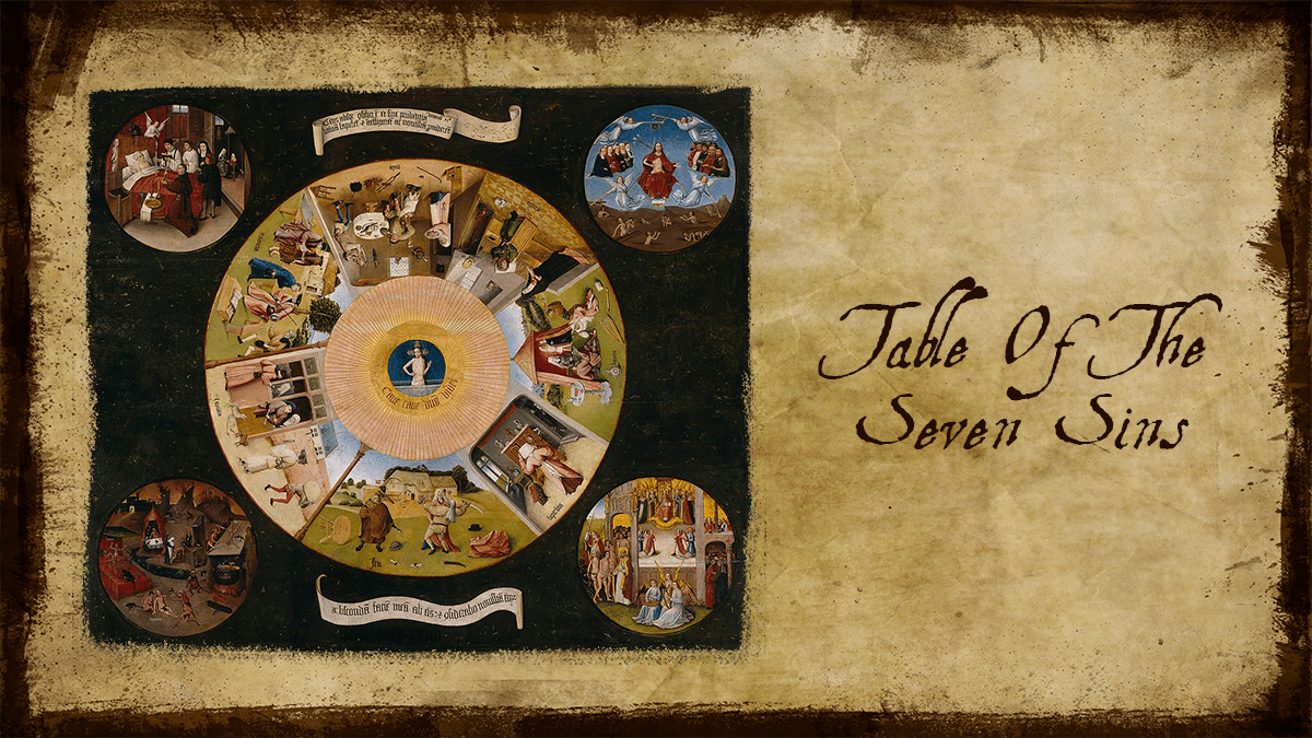 Portrait of one of the famous paintings by Hieronymus Bosch, "Table of the Seven Deadly Sins"