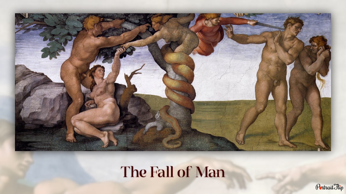 Portrait of one of the famous paintings "The Fall of Man" by Michelangelo.