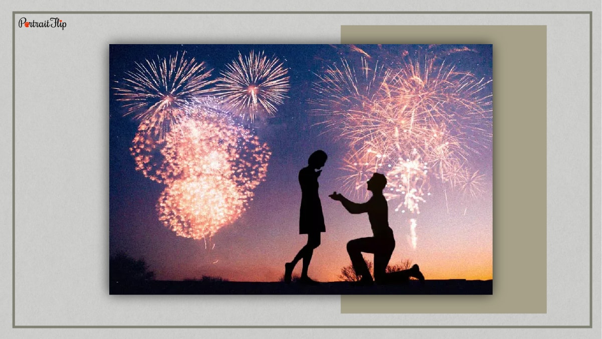 proposing under the fireworks is one of the best proposal ideas.
