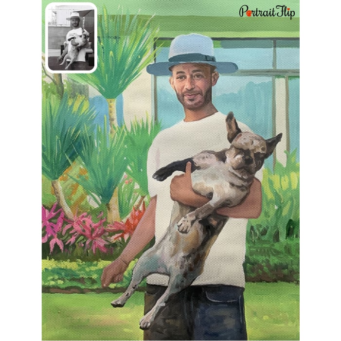 man and dog pastel portrait