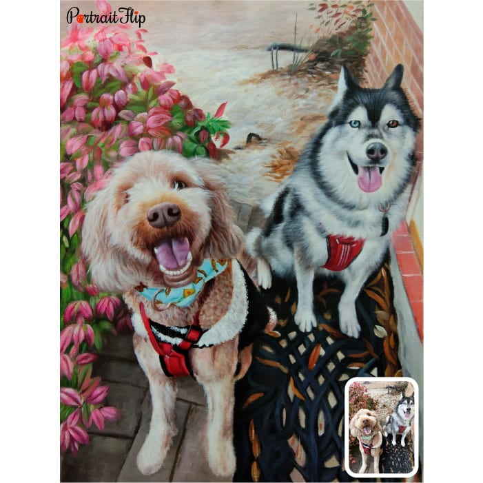 two dogs pastel portrait
