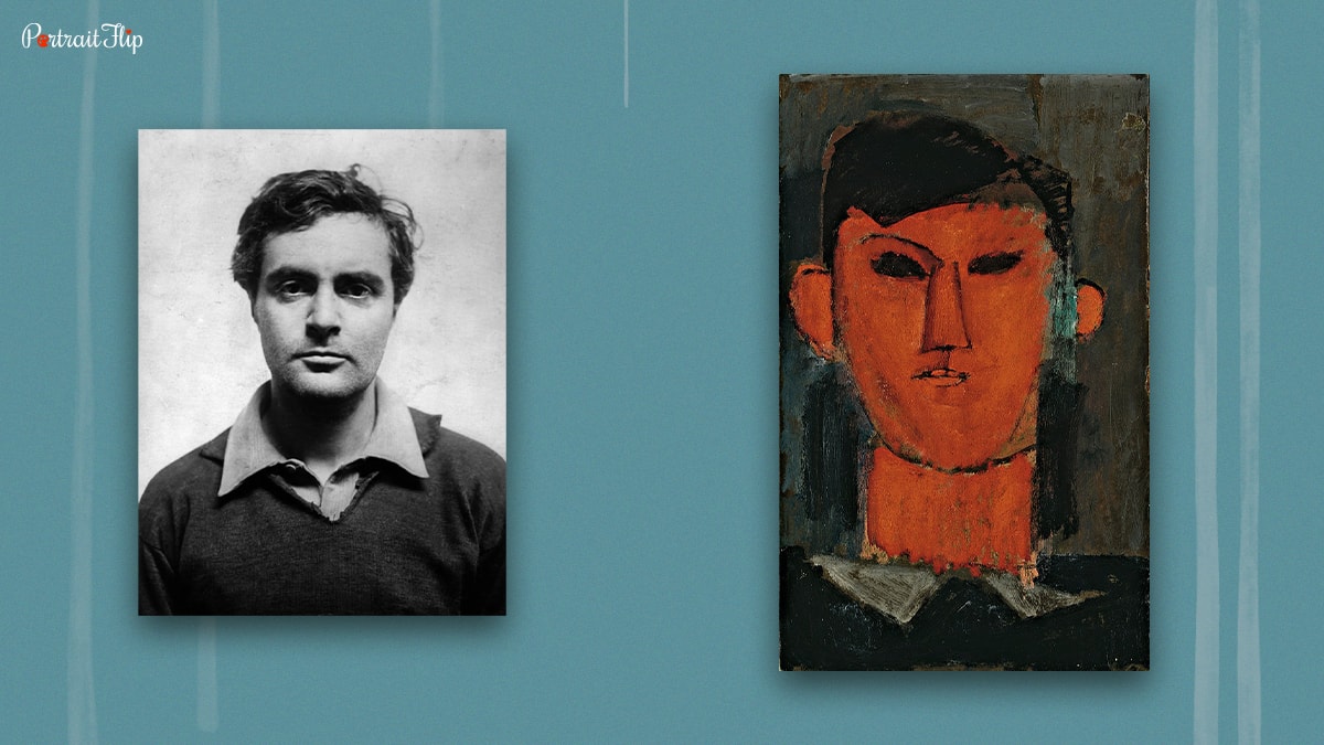 Famous Italian painter Amedeo Modigliani with his famous Portrait of Picasso. 