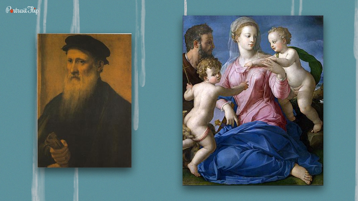 Famous Italian Painter Bronzino with his painting The Holy Family With the Infant St. Johns Baptist.  
