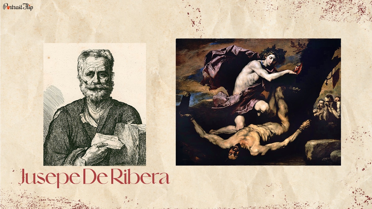 Spanish painter Jusepe De Ribera with his famous painting. 