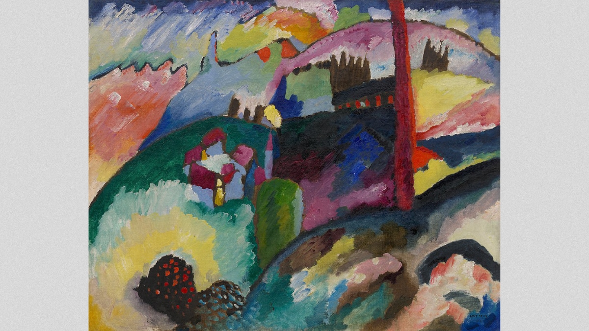 Landscape with factory chimney is a very beautiful Wassily Kandinsky painting. 