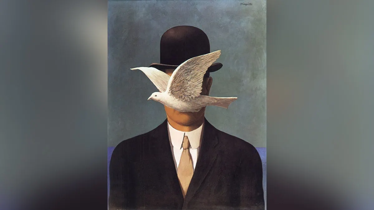 Portrait of one of the famous painting "Man in a Bowler Hat" by René Magritte.