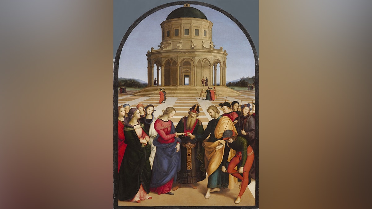 Portrait of one of the famous painting "Marriage of the Virgin" by Raphael.