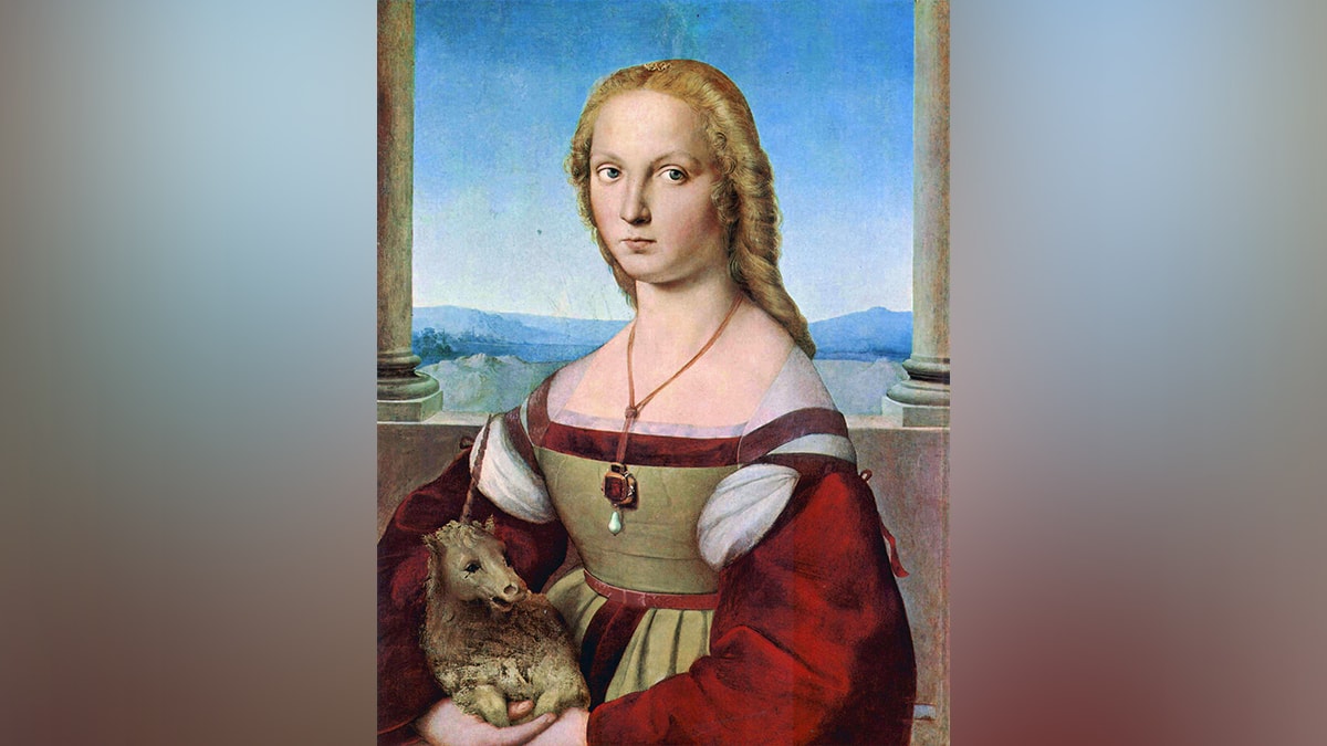 Portrait of one of the famous painting "Portrait of a Lady with a Unicorn" by Raphael.