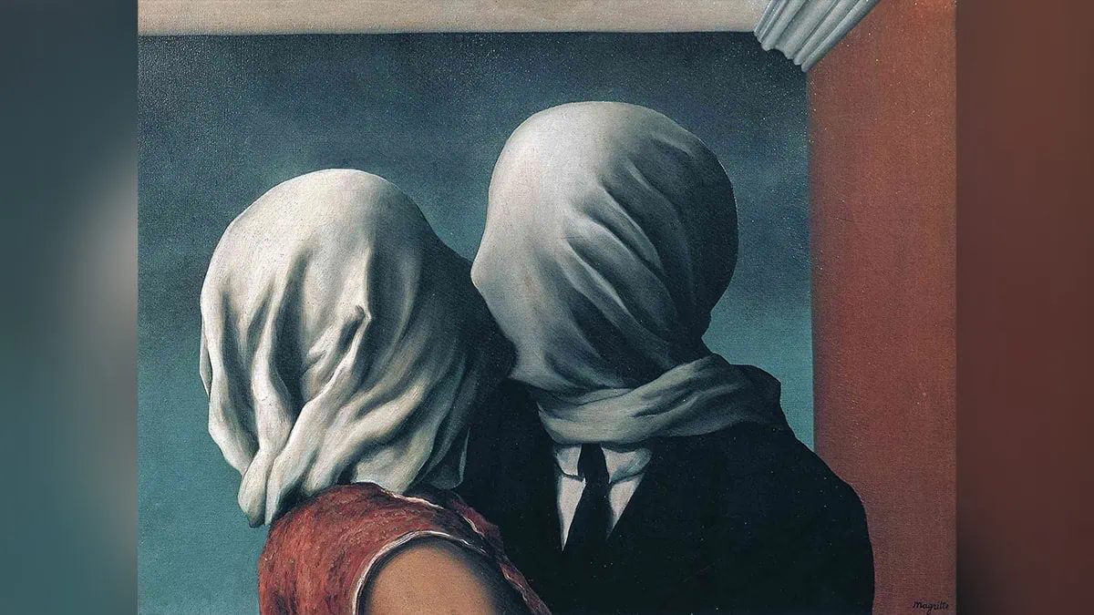 Portrait of one of the famous painting "The Lovers" by René Magritte.
