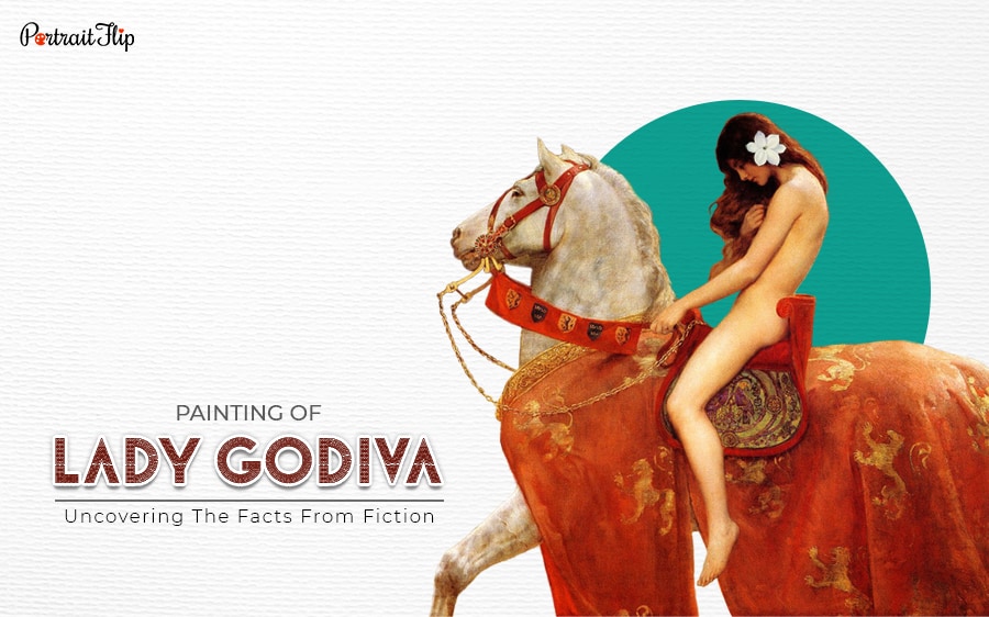 Painting of Lady Godiva with the text beside "Painting Of Lady Godiva - Uncovering The Facts From Fiction"