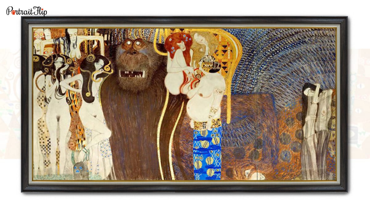 Famous paintings by Gustav Klimt known as "Beethoven Frieze"