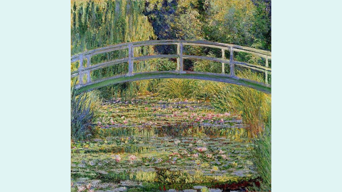 Bridge over a pond of lilies painting by Claude Monet. 