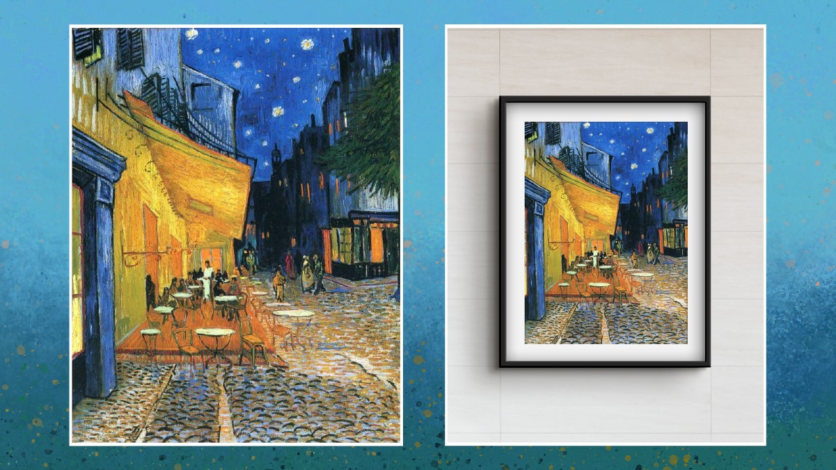 cafe terrace at night Van Gogh famous painting of a cafe.