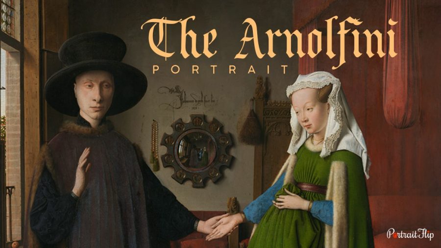 Giovanni Arnolfini and his wife with the title "The Arnolfini portrait"