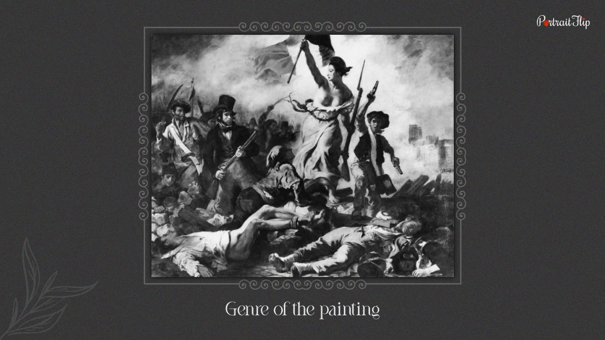 Black and white painting of Liberty Leading the People
