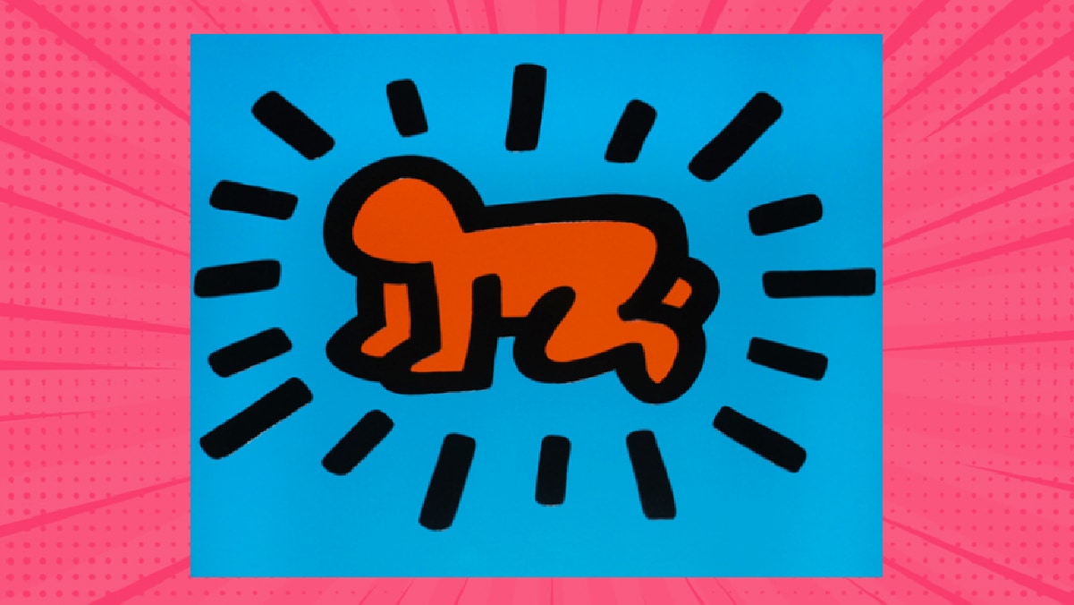 one of the famous pop art paintings called radiant baby by a famous pop artist known as keith haring.