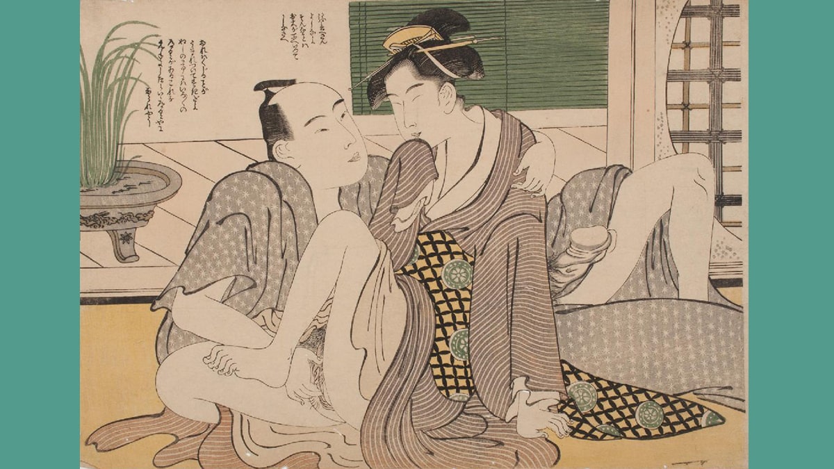 One of the famous shunga paintings, "Summer Breeze."