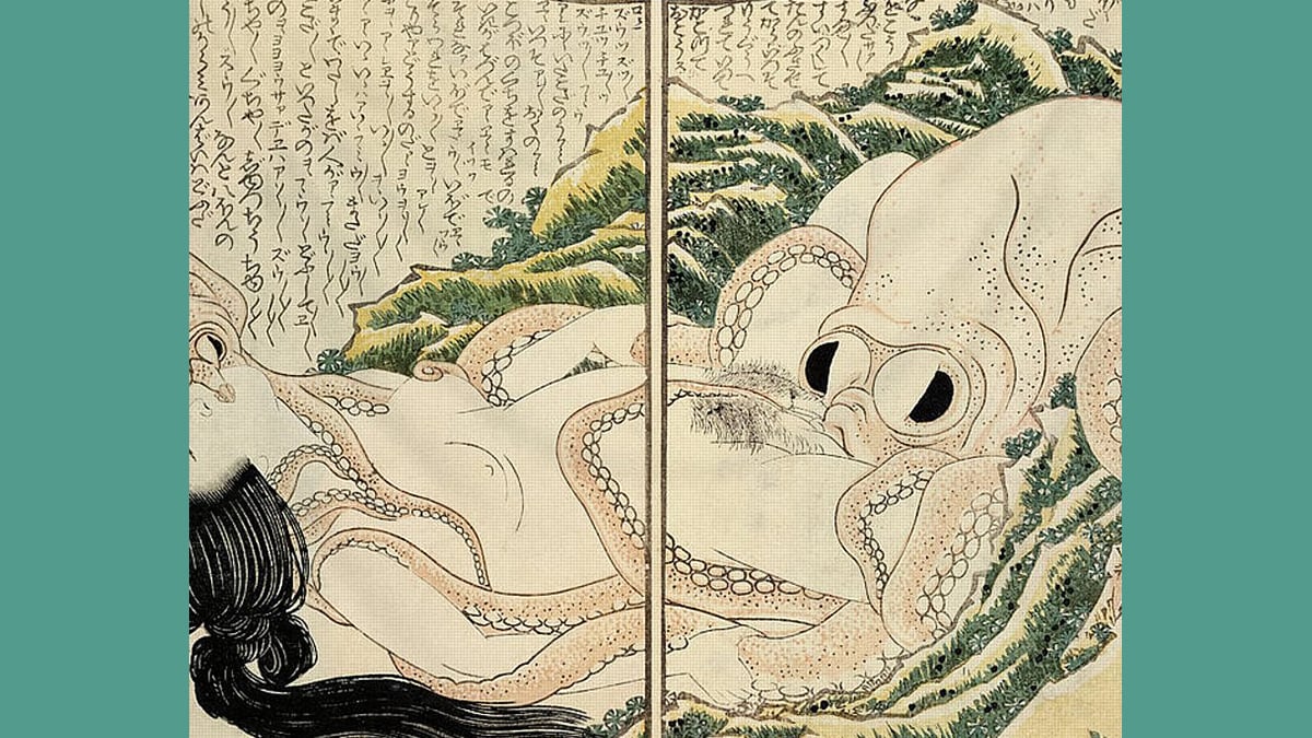 One of the famous Shunga Paintings, " the dream of the fisherman's wife."