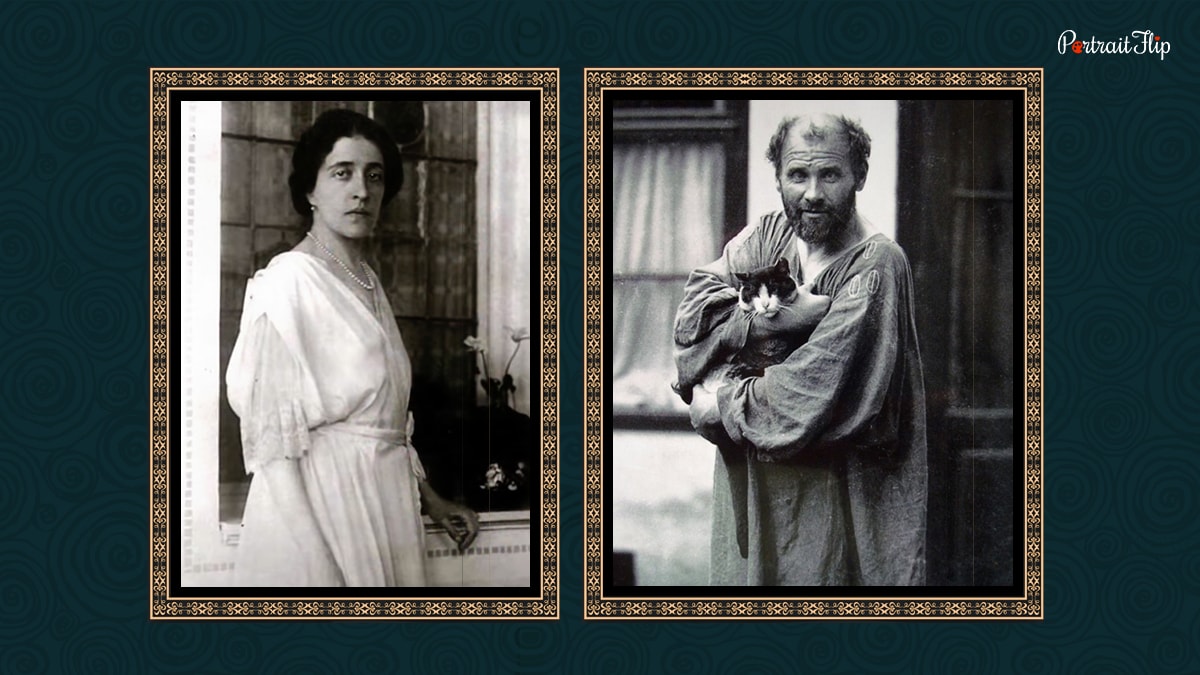 Photo on the left is Adele Bloch-Bauer's and on the right is Gustav Klimt. 
