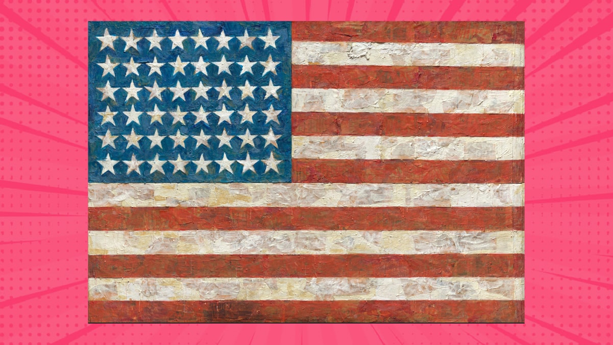 one of the famous pop art paintings called "Flag" by a famous pop artist known as Jasper Johns.