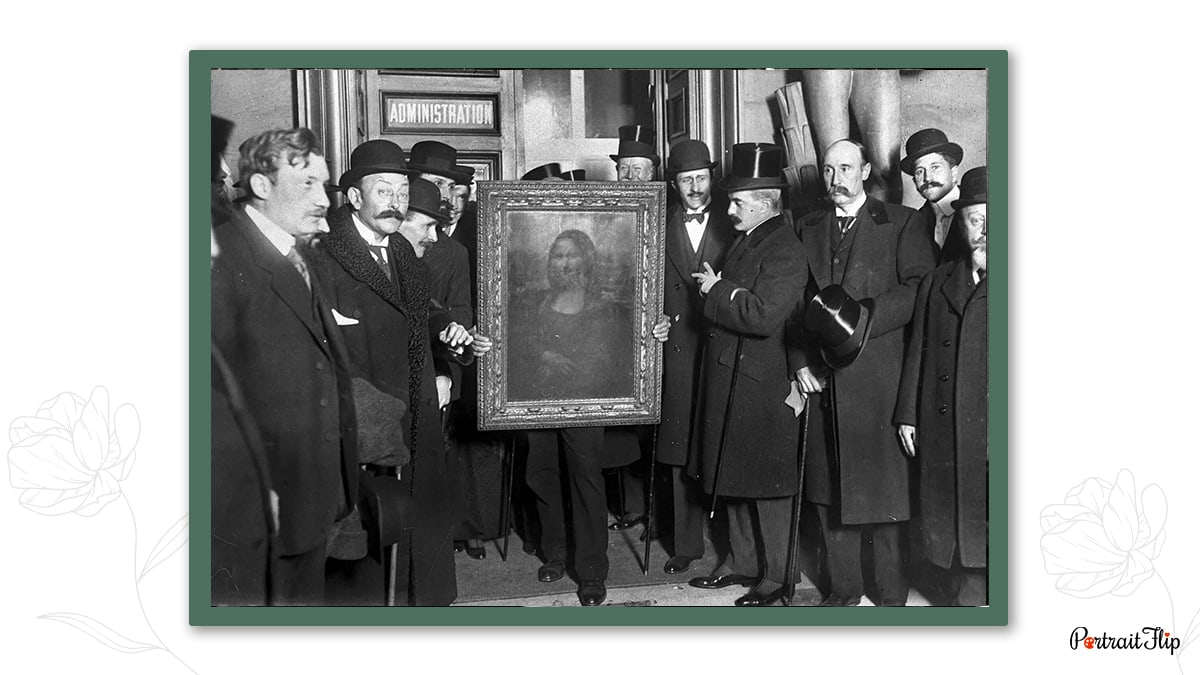 a picture of French people with Mona Lisa painting in 1913