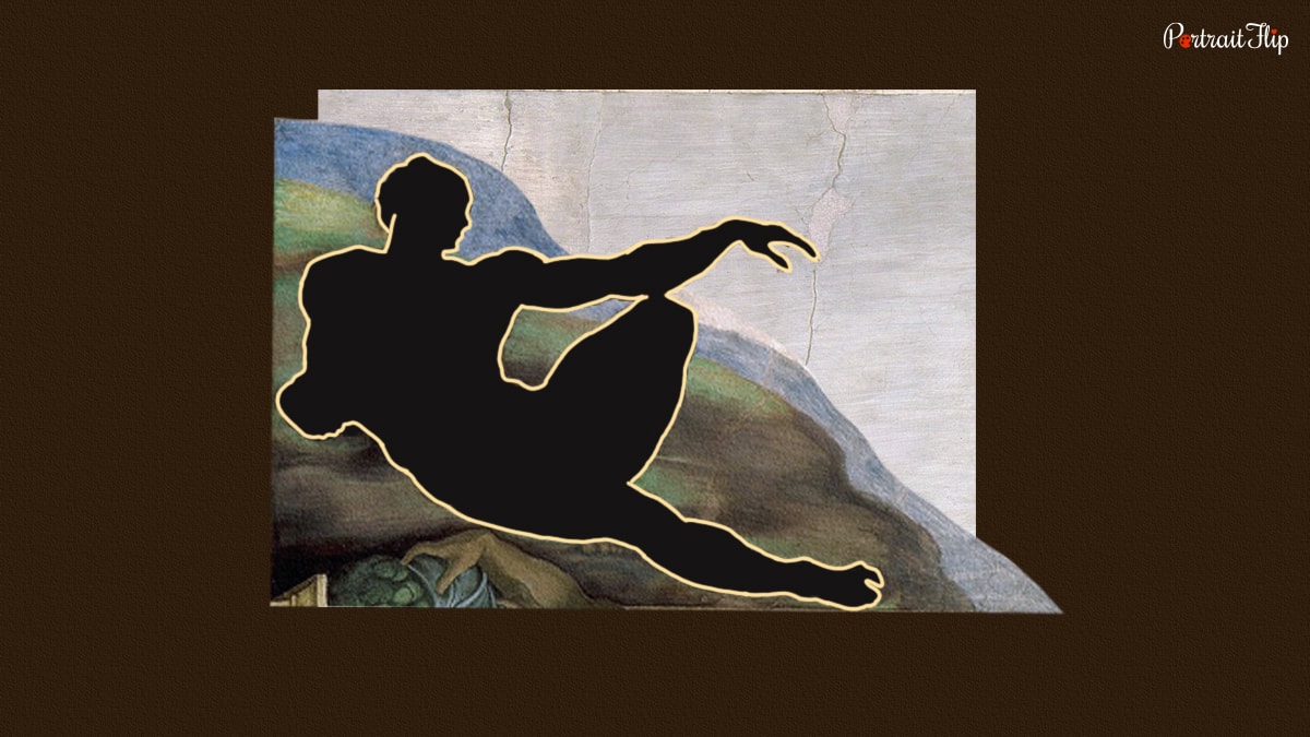 silhouette of adam as reclining male nude. 