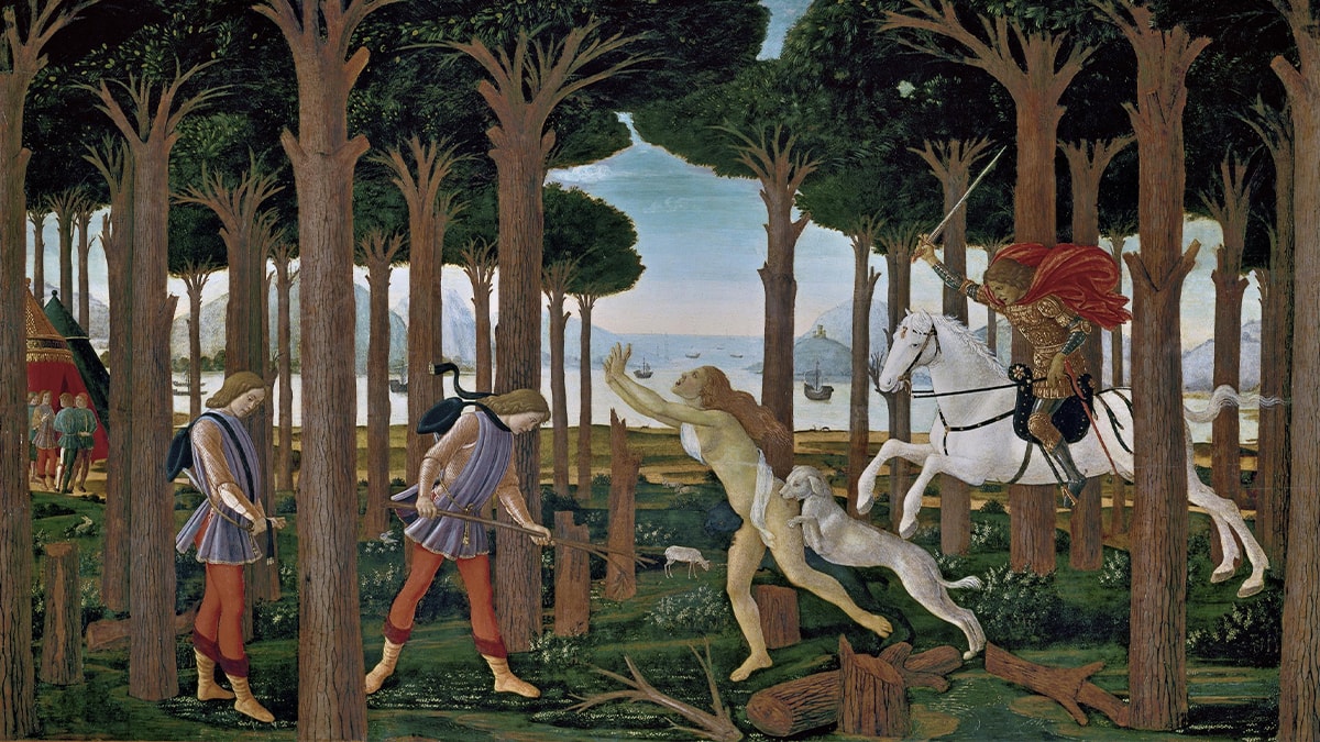 The story of Nastagio Degli Onesti, part-I  by Sandro Botticelli 