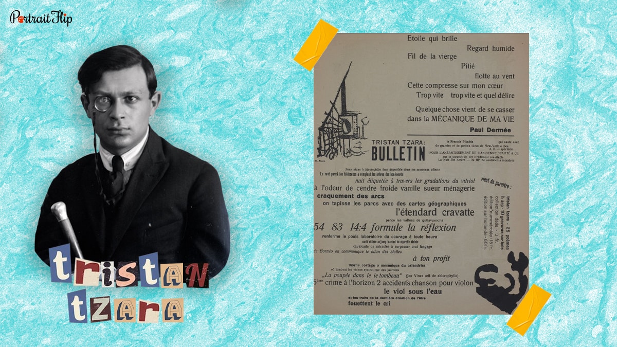 One of the artists of Dadaism, Tristan Tzara and his famous Dada work, Contents, Dada 3, 1917