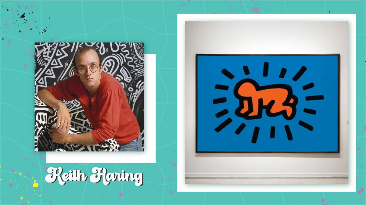 Keith Haring and his artwork Radiant Baby
