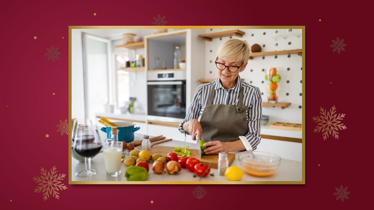 a grandma is chopping veggies on a chopping board, Christmas Gift For Her