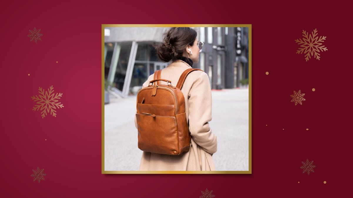 A girl with a leather backpack, Christmas Gift For Her